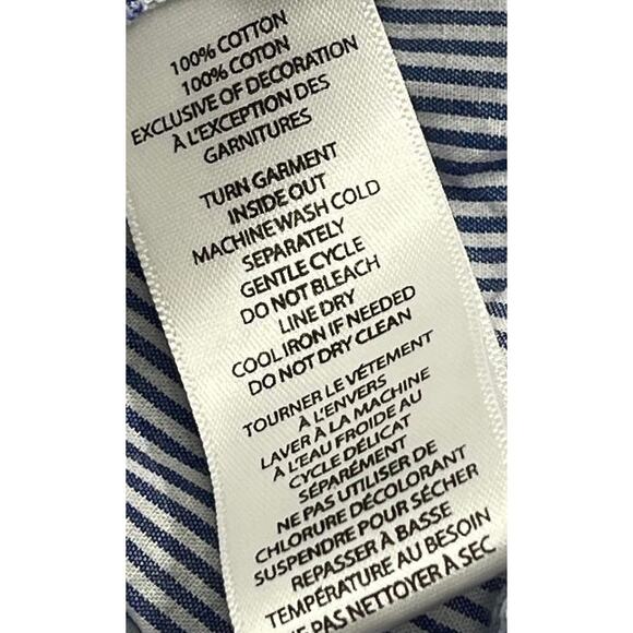 Beach Lunch Lounge Women M Button Up Shirt Floral Striped Long Sleeve Blue - Picture 5 of 6